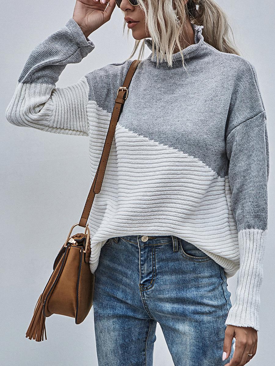 Color-blocking Pullover Long-sleeves Sweater