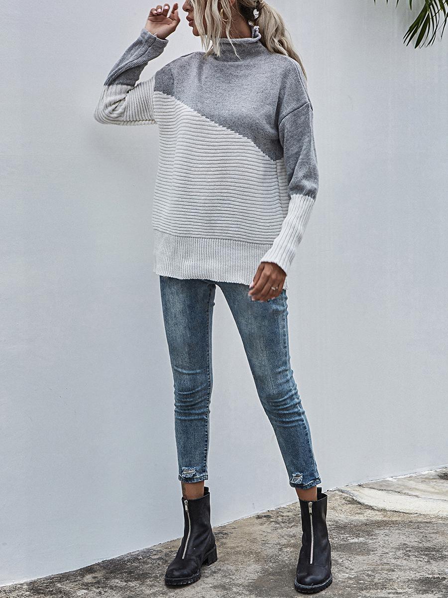 Color-blocking Pullover Long-sleeves Sweater