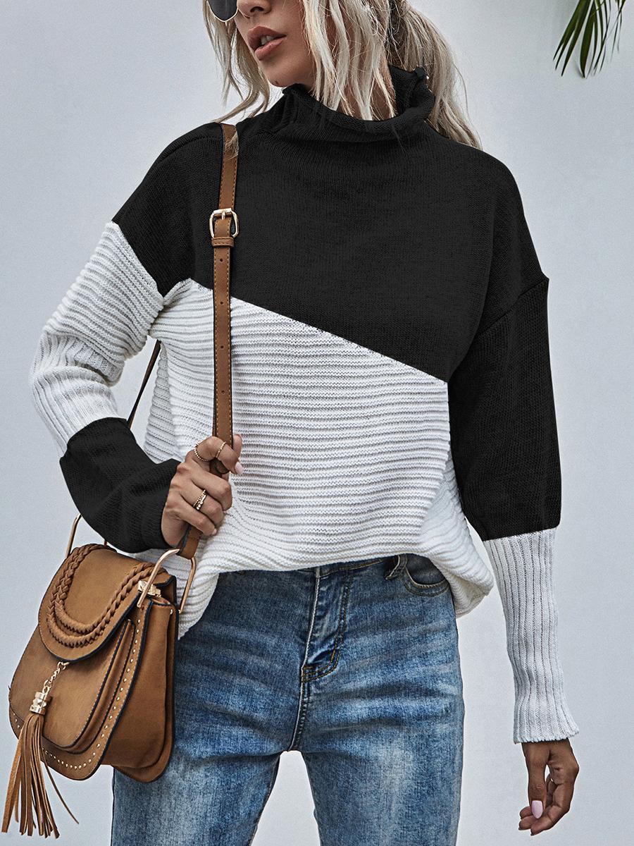 Color-blocking Pullover Long-sleeves Sweater