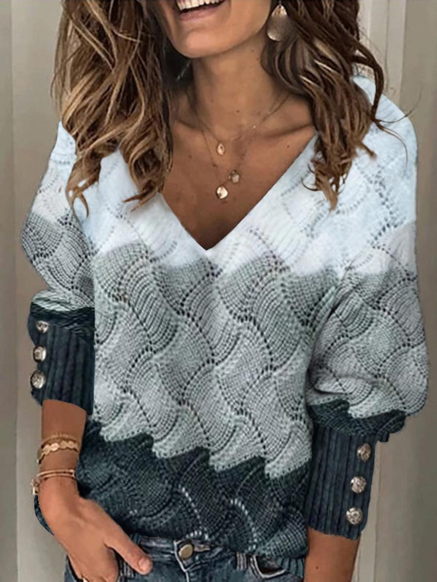 Women's V-neck Long-sleeved Woolen Top