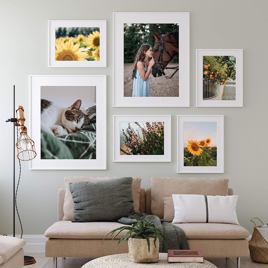 upsimples 8x10 Picture Frame Set of 5,Display Pictures 5x7 with Mat or 8x10 Without Mat,Wall Gallery Photo Frames, White