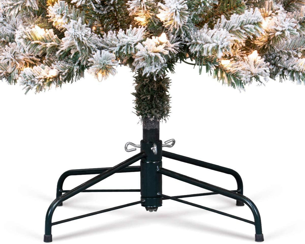 OasisCraft 6.5ft Prelit Snow Flocked Artificial Pencil Christmas Tree with 250 Clear Lights, Hinged Snowy Slim Xmas Tree