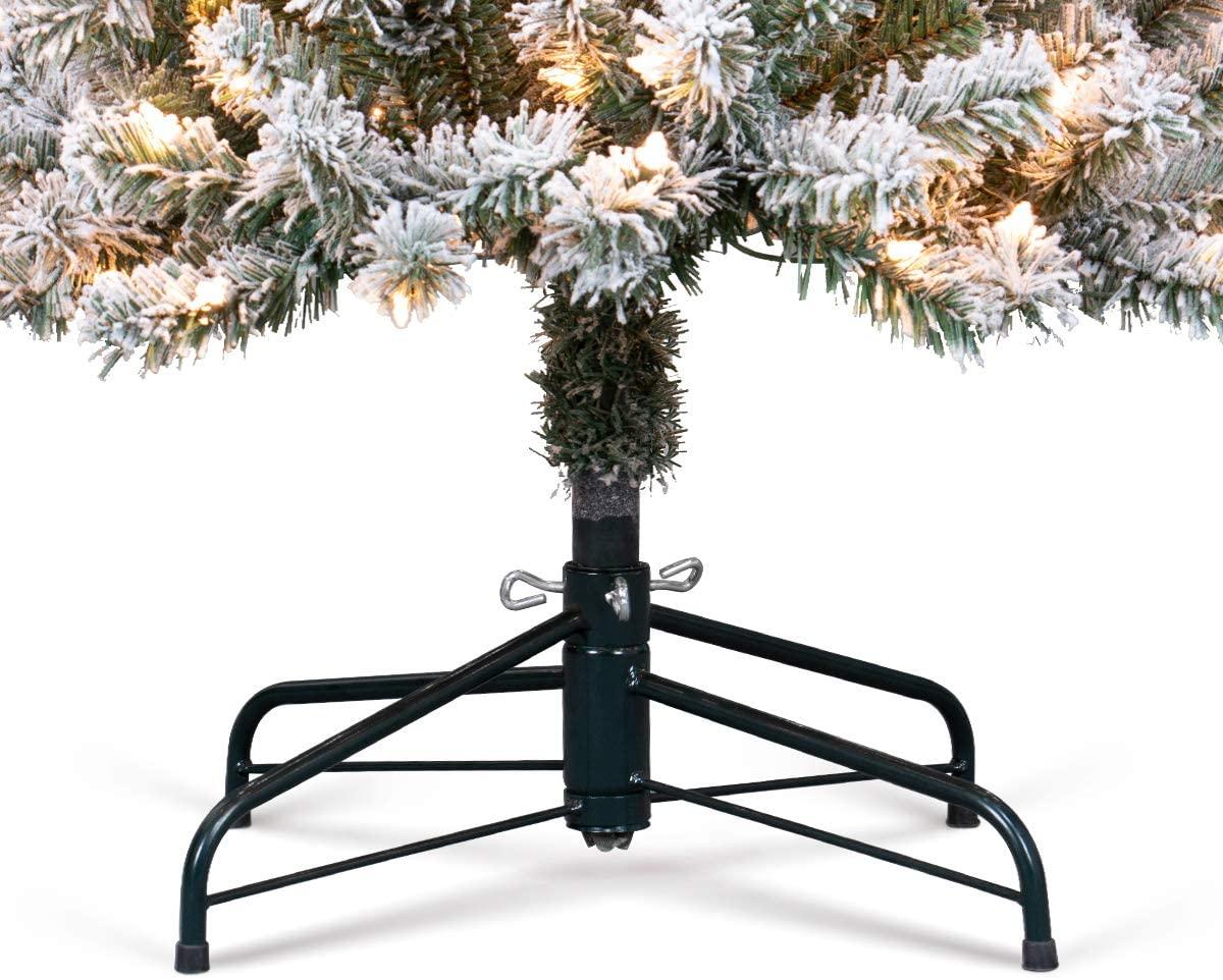 OasisCraft 6.5ft Prelit Snow Flocked Artificial Pencil Christmas Tree with 250 Clear Lights, Hinged Snowy Slim Xmas Tree