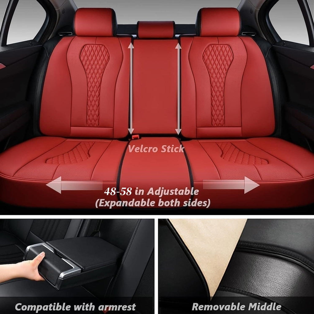 Coverado Leather Seat Covers Full Set, 5 Seats Universal Seat Covers for Cars, Waterproof Luxury Leatherette Seat Cushions, Front and Rear Seat Protectors, Auto Seat Covers Fit for Most Vehicles Red