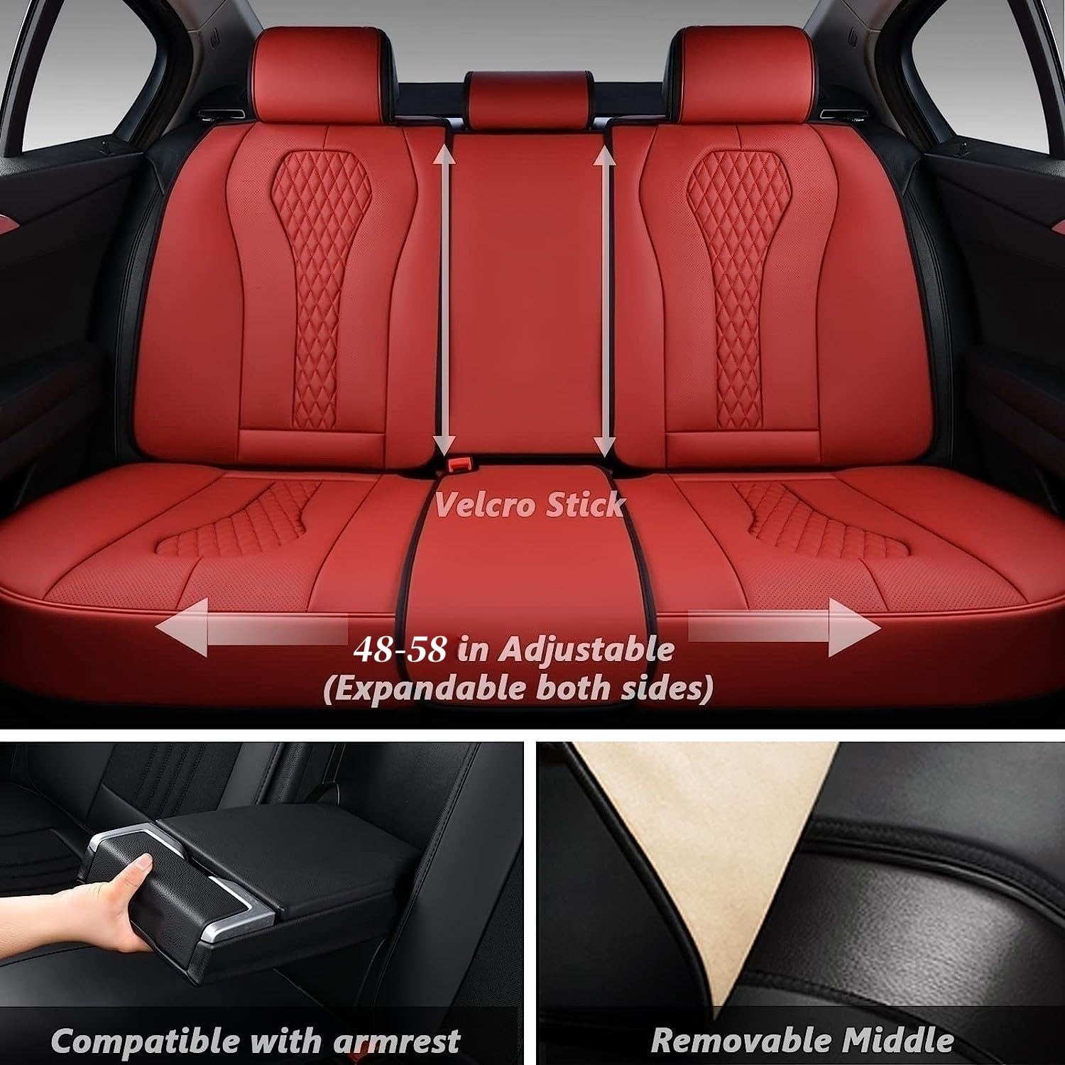 Coverado Leather Seat Covers Full Set, 5 Seats Universal Seat Covers for Cars, Waterproof Luxury Leatherette Seat Cushions, Front and Rear Seat Protectors, Auto Seat Covers Fit for Most Vehicles Red