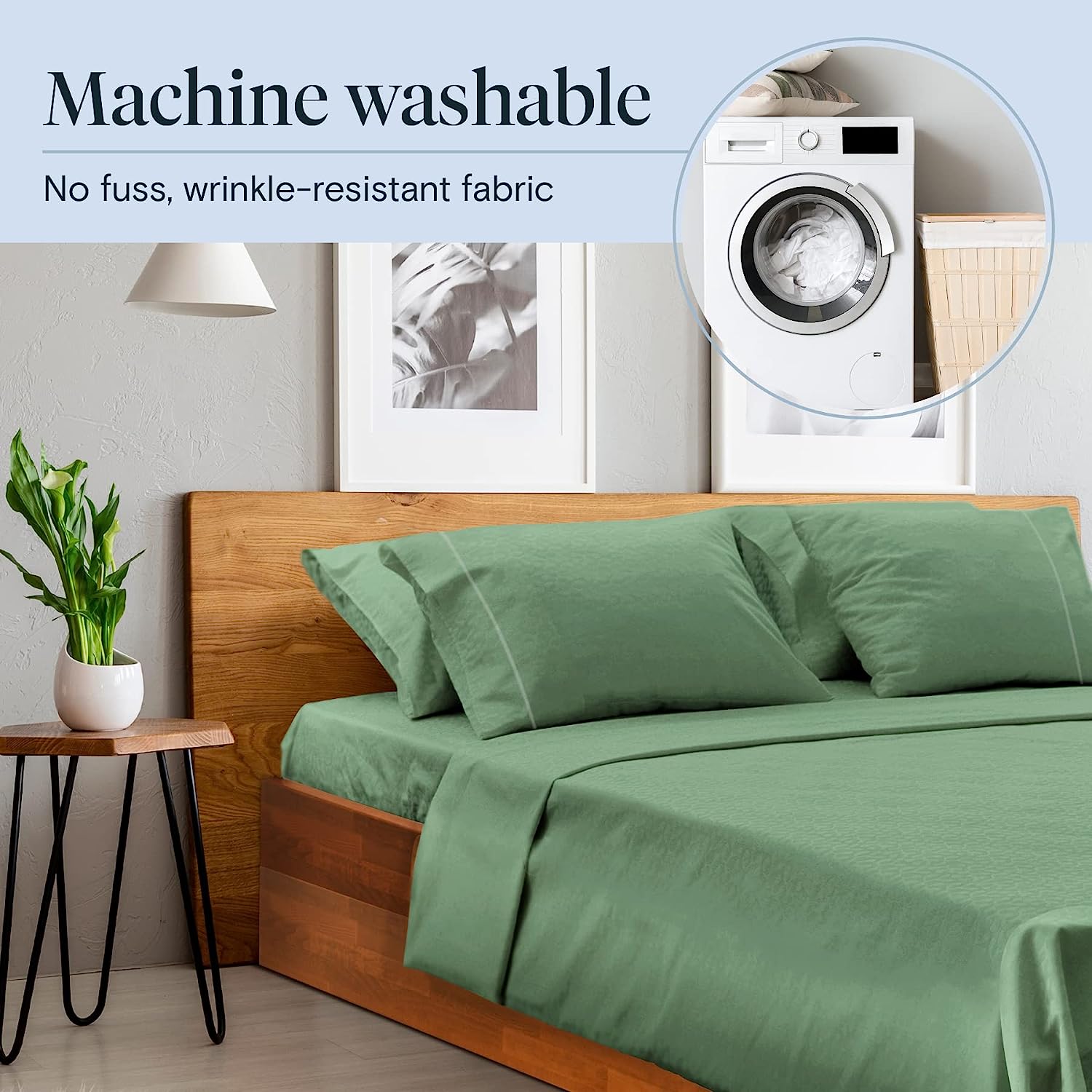 LuxClub 7 PC Split King Sheet Set Bamboo Sheets Deep Pockets 18" Eco Friendly Wrinkle Free Cooling Sheets Machine Washable Hotel Bedding Silky Soft - Tree Moss Green Split King