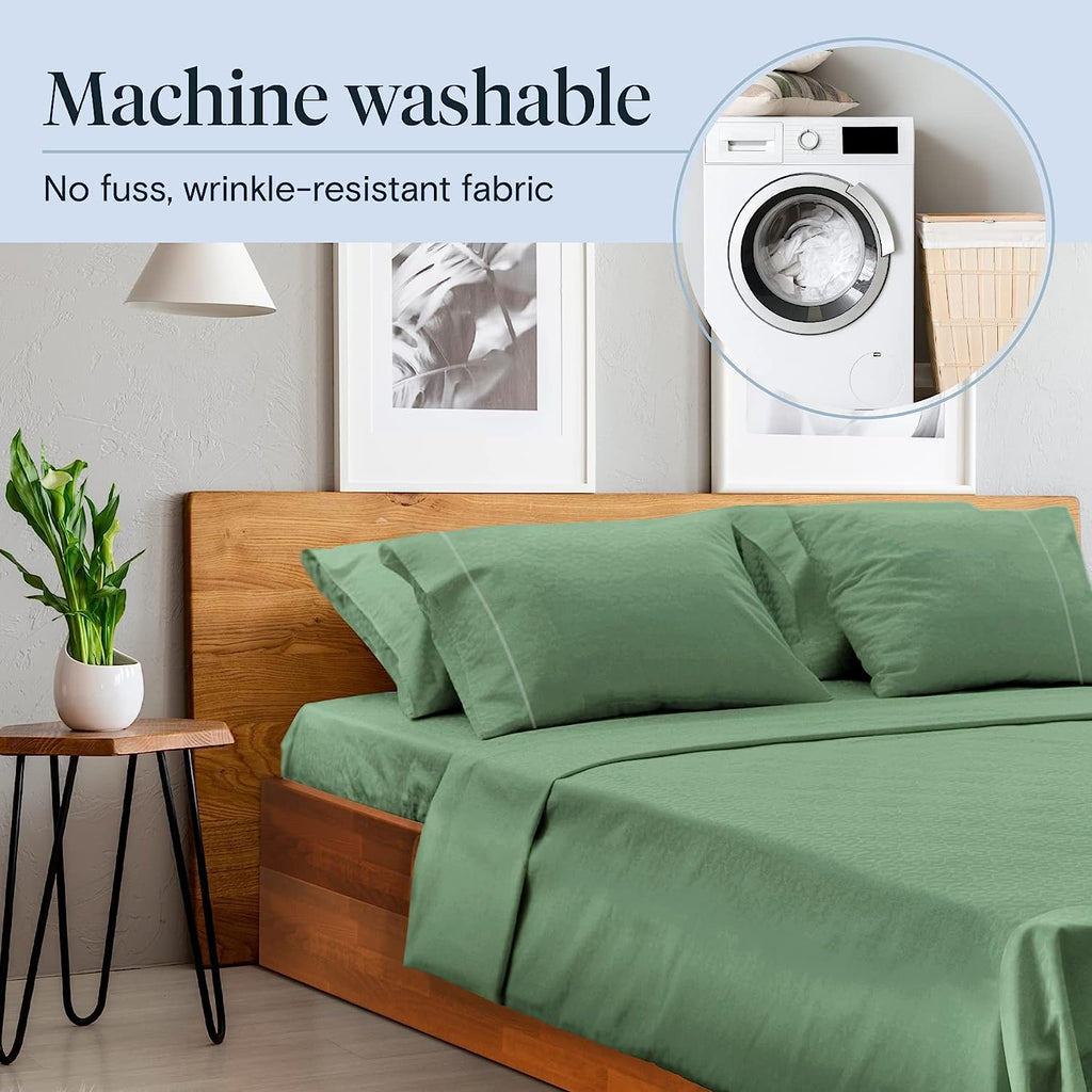 LuxClub 6 PC Queen Sheet Set Bamboo Sheets Deep Pockets 18" Eco Friendly Wrinkle Free Cooling Sheets Machine Washable Hotel Bedding Silky Soft - Tree Moss Green Queen