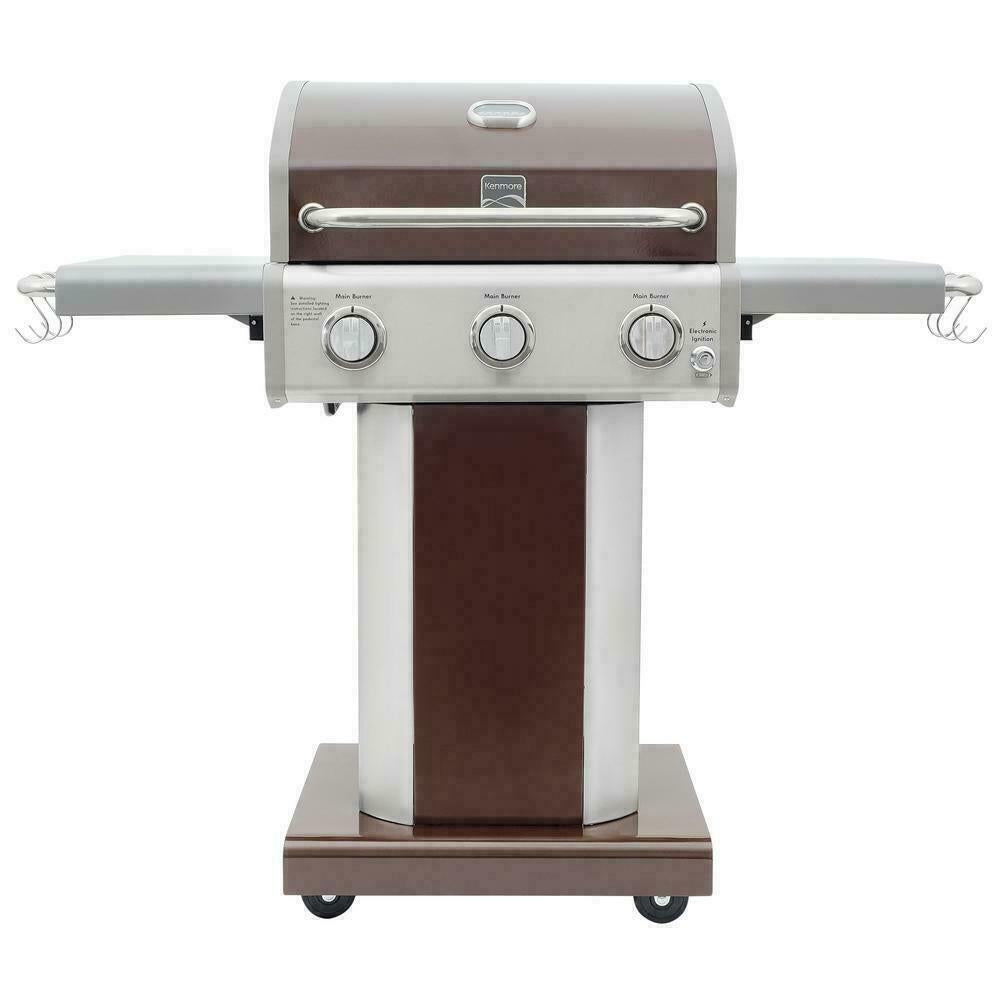 PG-4030400LD-MOCHA 3 Burner Pedestal Grill with Foldable Side Shelves
