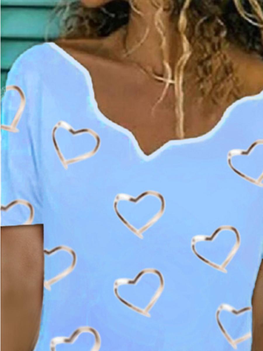 Ladies V-neck Printed Fashion Casual Short-sleeved T-shirt