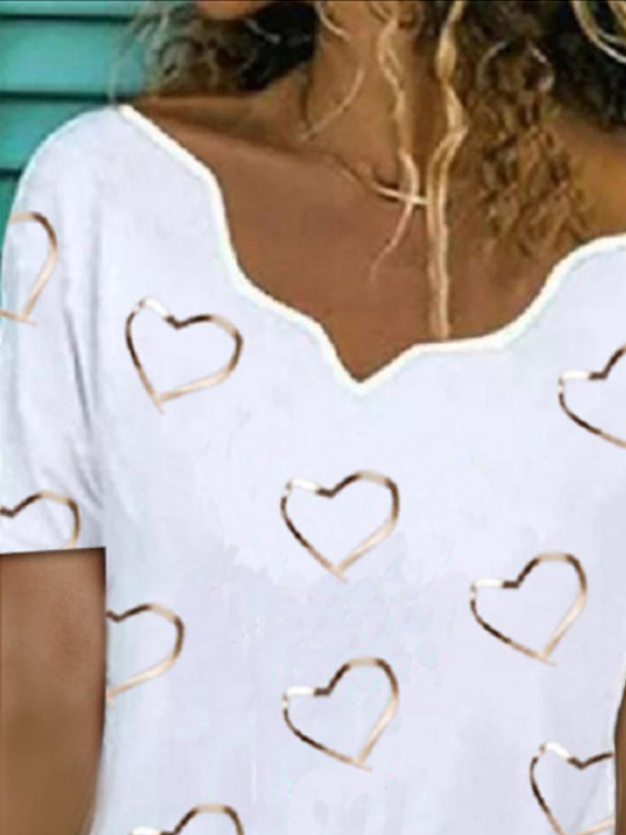 Ladies V-neck Printed Fashion Casual Short-sleeved T-shirt