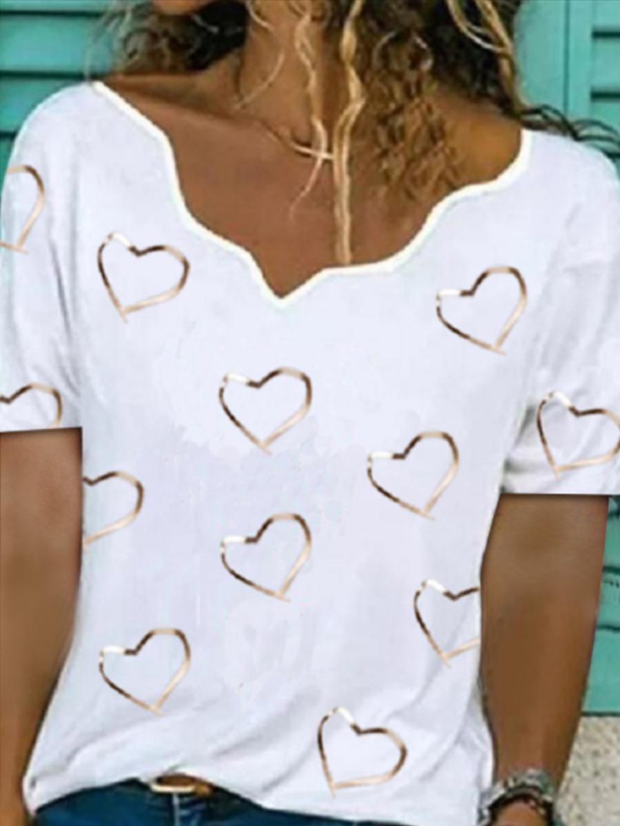 Ladies V-neck Printed Fashion Casual Short-sleeved T-shirt