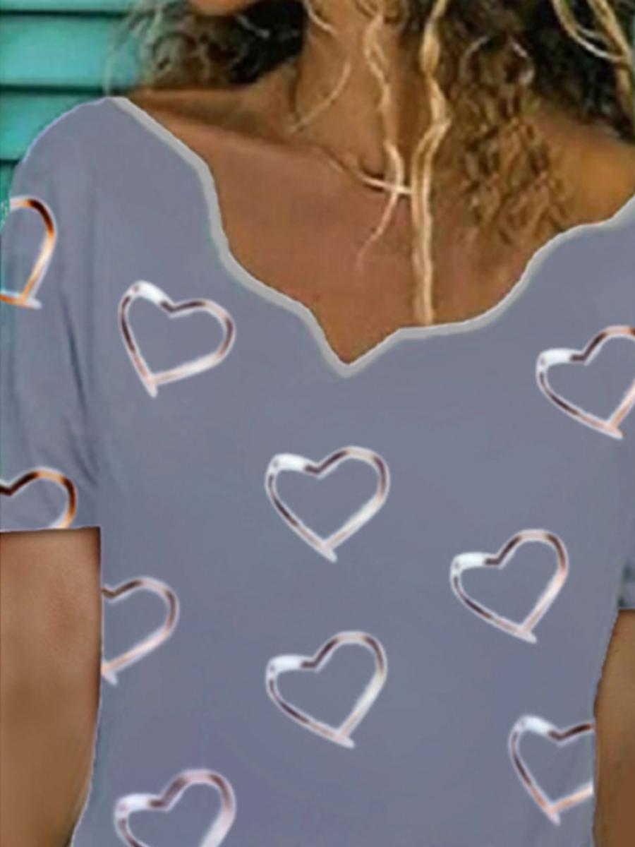 Ladies V-neck Printed Fashion Casual Short-sleeved T-shirt