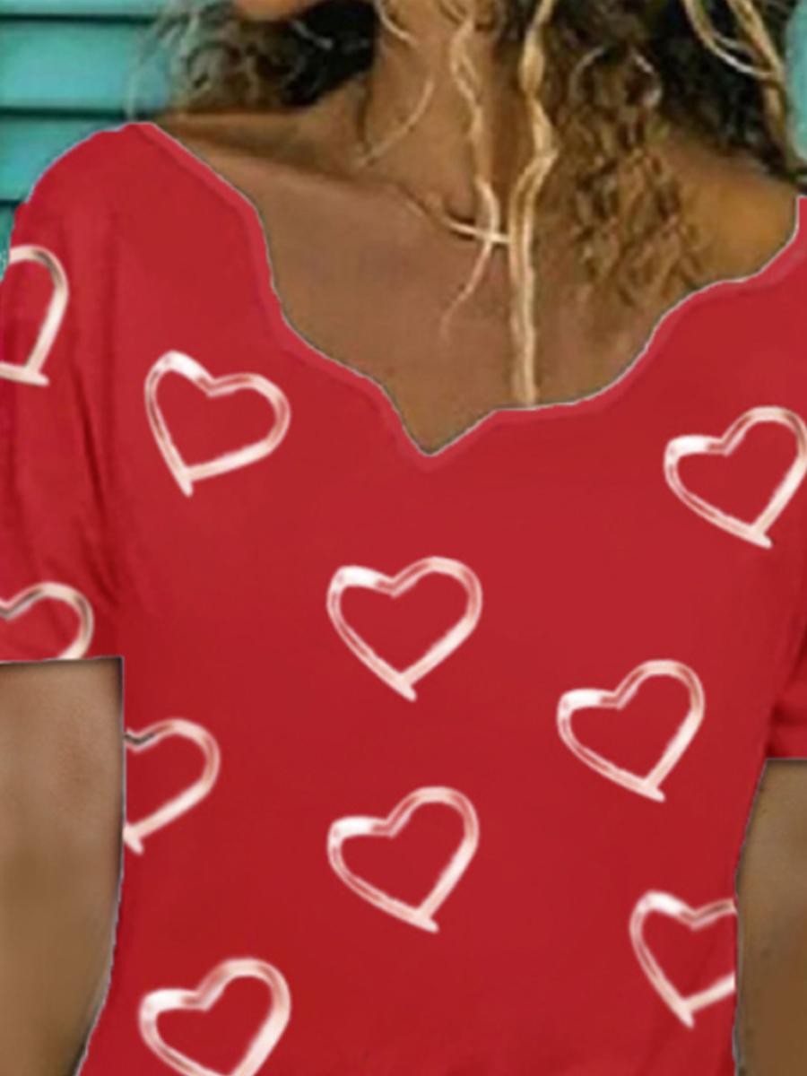 Ladies V-neck Printed Fashion Casual Short-sleeved T-shirt