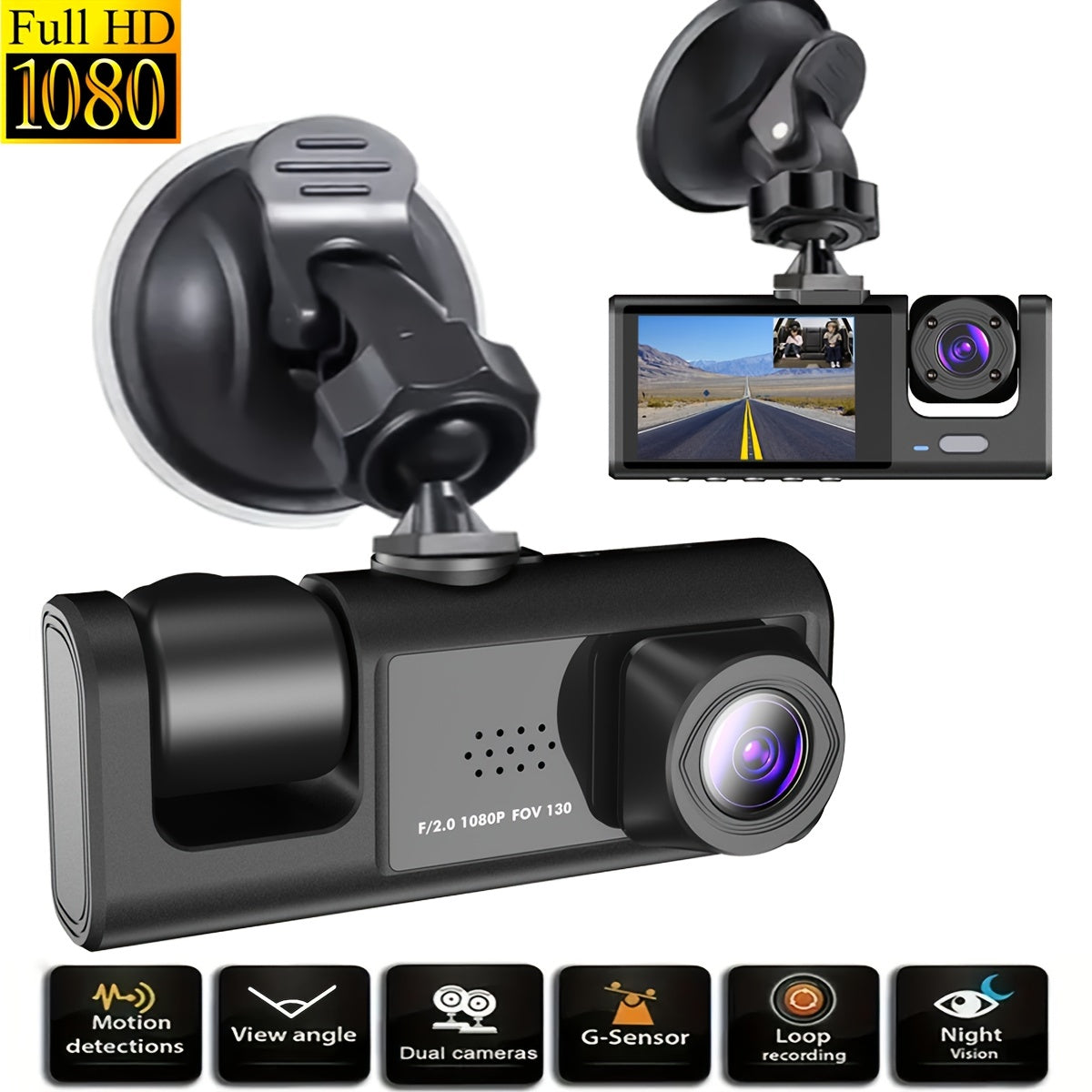 Dash Cam For Cars,Front And Inside,1080P Dual Camera With IR Night Vision,Loop Recording,Car DVR Camera With 2 Inch IPS Screen,car Dashboard Video Cam