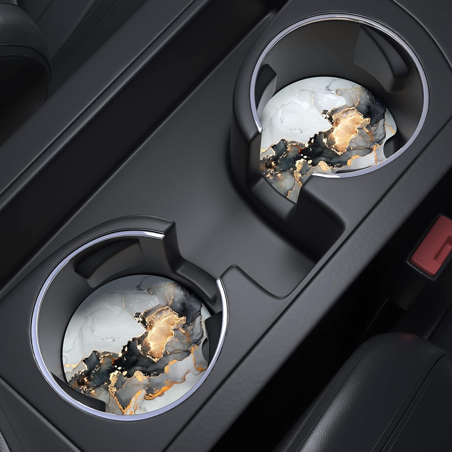 Nipichsha Car Cup Holder Coasters, Car Coasters for Cup Holders, 2 Pack Anti Slip Insert Coasters, Rubber Car Cup Mat with A Finger Notch, Cute Car Interior Accessories for Women Men(Gray Gold Marble)