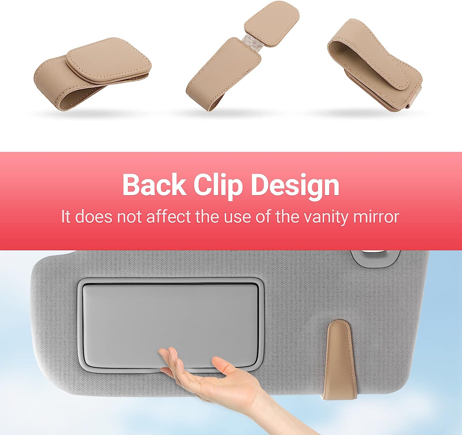 KanSmart Sunglass Holder for Car Visor Sunglasses Clip Magnetic Leather Glasses Eyeglass Holder Truck Car Interior Accessories Universal for Woman Man -Beige