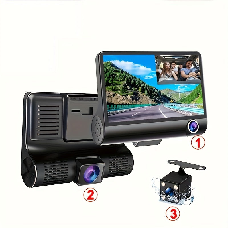 Three-record High-definition Night Vision  Driving Recorder Suction Cup Three-lens Car Front And Rear Simultaneous Video Tape Reversing Wide Angle