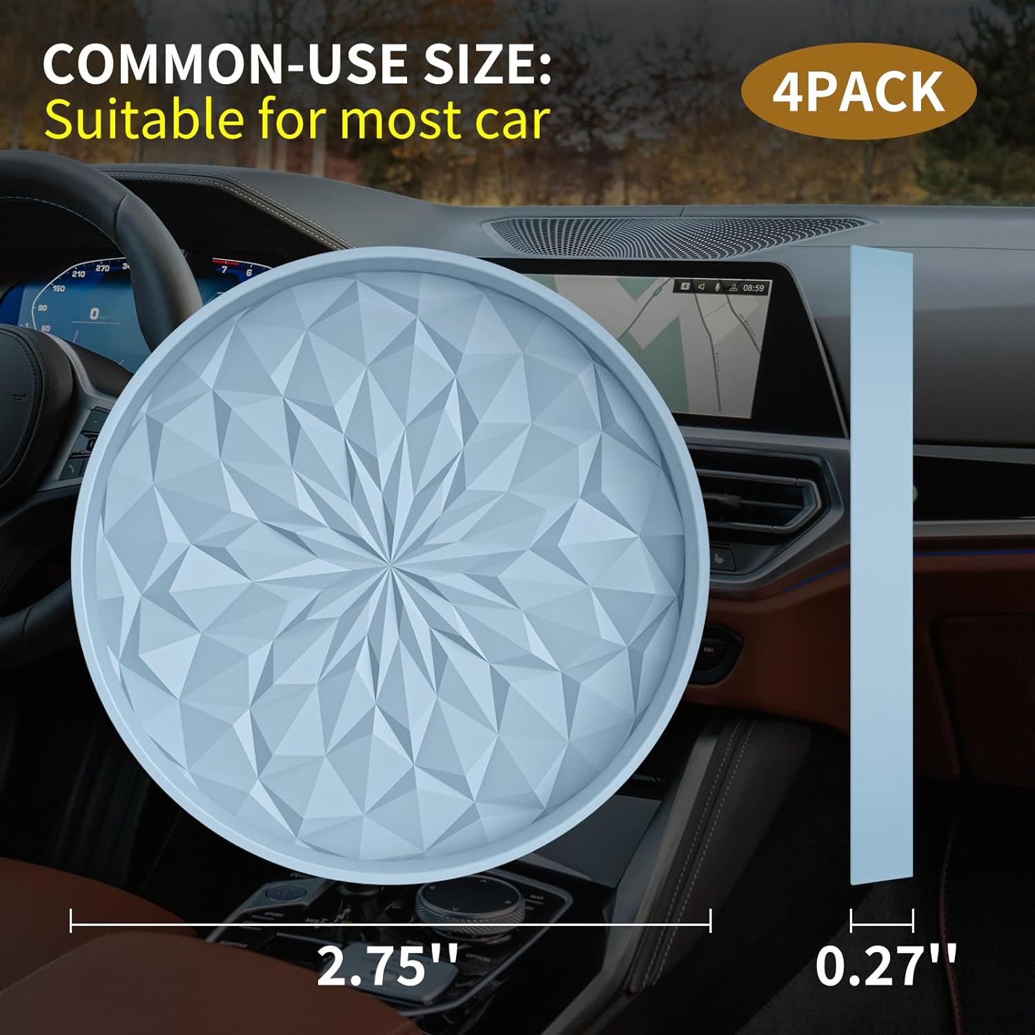 Car Cup Coaster [4 Pack] ME.FAN Silicone Car Coasters/Cup Mats - 2.75In Universal Non-Slip Recessed Car Interior Accessories - Car Cup Holder Insert Coasters Ether