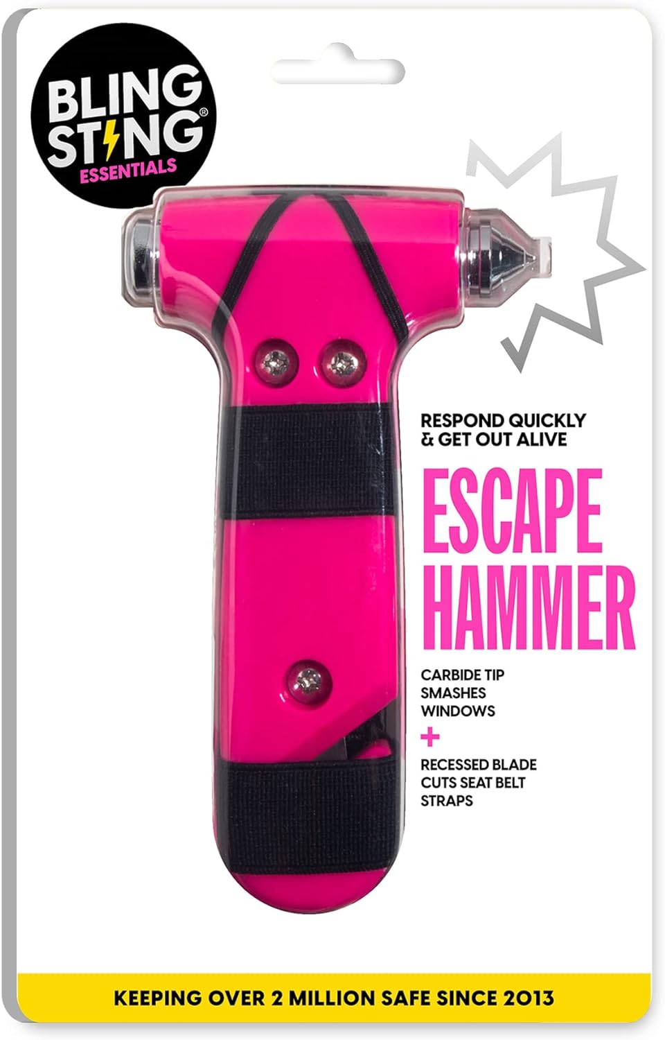 Super-Cute Safety Hammer - Emergency Automotive Escape Hammer Tool, Seat Belt Cutter &amp; Car Window Break Tool - Pink, 1 Count