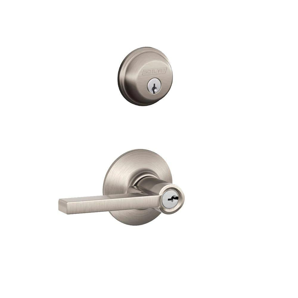 Satin Nickel Single Cylinder Deadbolt with Latitude Entry Door Lever Combo Pack