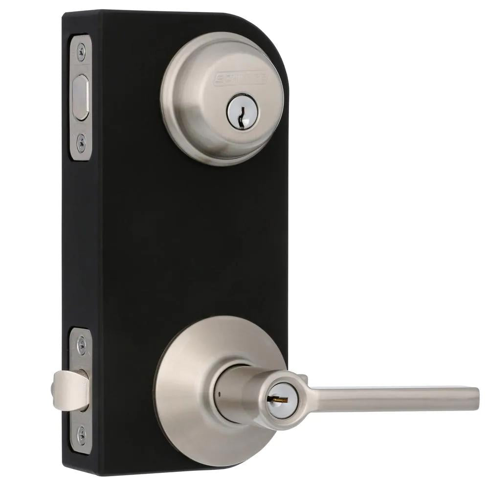 Satin Nickel Single Cylinder Deadbolt with Latitude Entry Door Lever Combo Pack