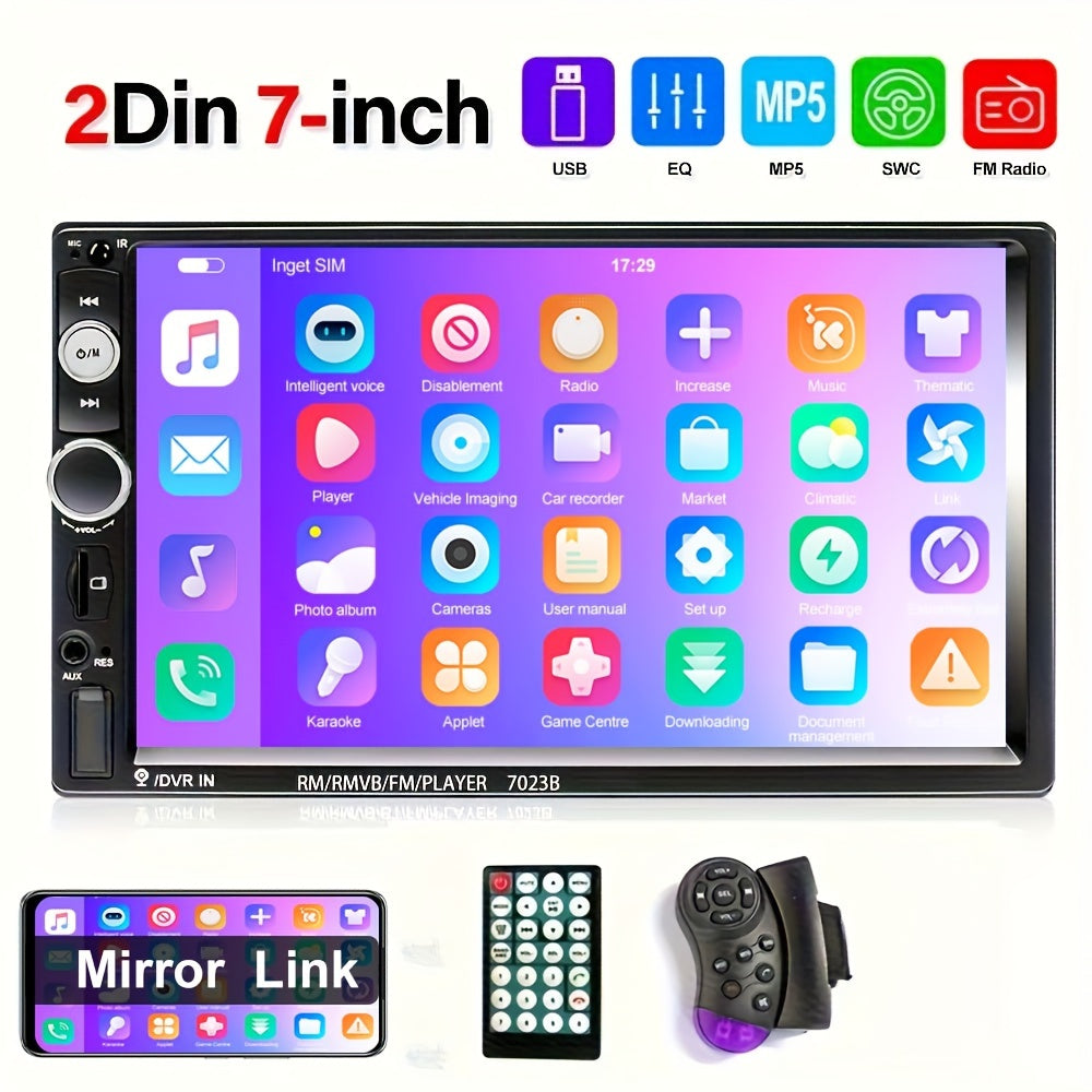 7-Inch HD Touch Screen Car Stereo Radio Audio Double Din Car Multimedia Player With Mirror Link USB FM Autoradio+Remote Control +Steering Control