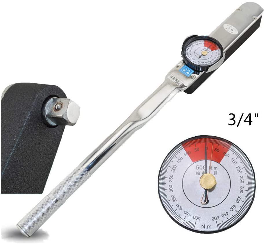 MXBAOHENG 3/4" Drive Dial Torque Wrench Indicator Wrenches Torquemeter with High Precision 885-4425in.lbs /100-500Nm