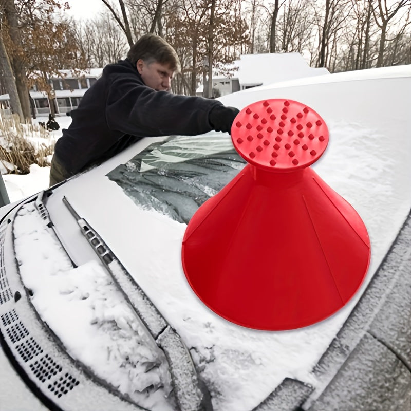 1pc Car Window Windshield Magic Ice Scraping Oil Funnel Snow Shovel + 1pair Gloves, Ice Removal Tool Scraping Winter Car Accessories