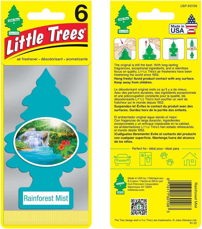 LITTLE TREES Air Fresheners Car Air Freshener. Hanging Tree Provides Long Lasting Scent for Auto or Home. Rainforest Mist, 24 Air Fresheners