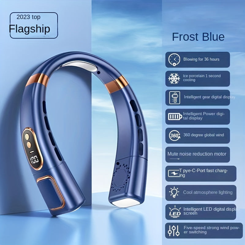 Portable Hanging Neck Fan USB Handheld Silent Small Electric Fan Multi-functional Leafless Mini With Lighting LED Digital Display