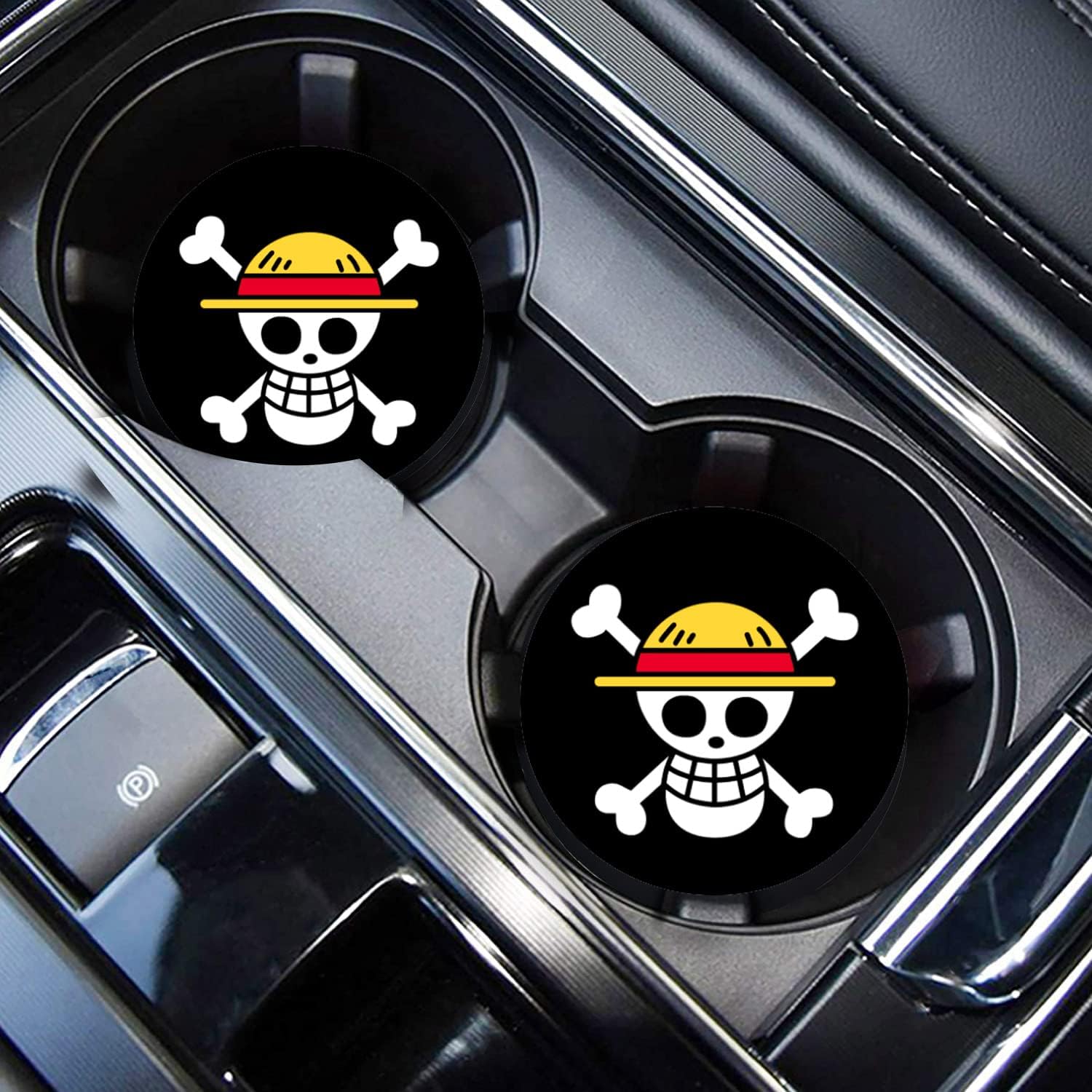 Car Cup Holder Coaster for Anime One Piece Skull Skeleton Silicone 2.75" Car Coaster Onepiece Car Cup Holder Insert Coasters by FLYEEGO