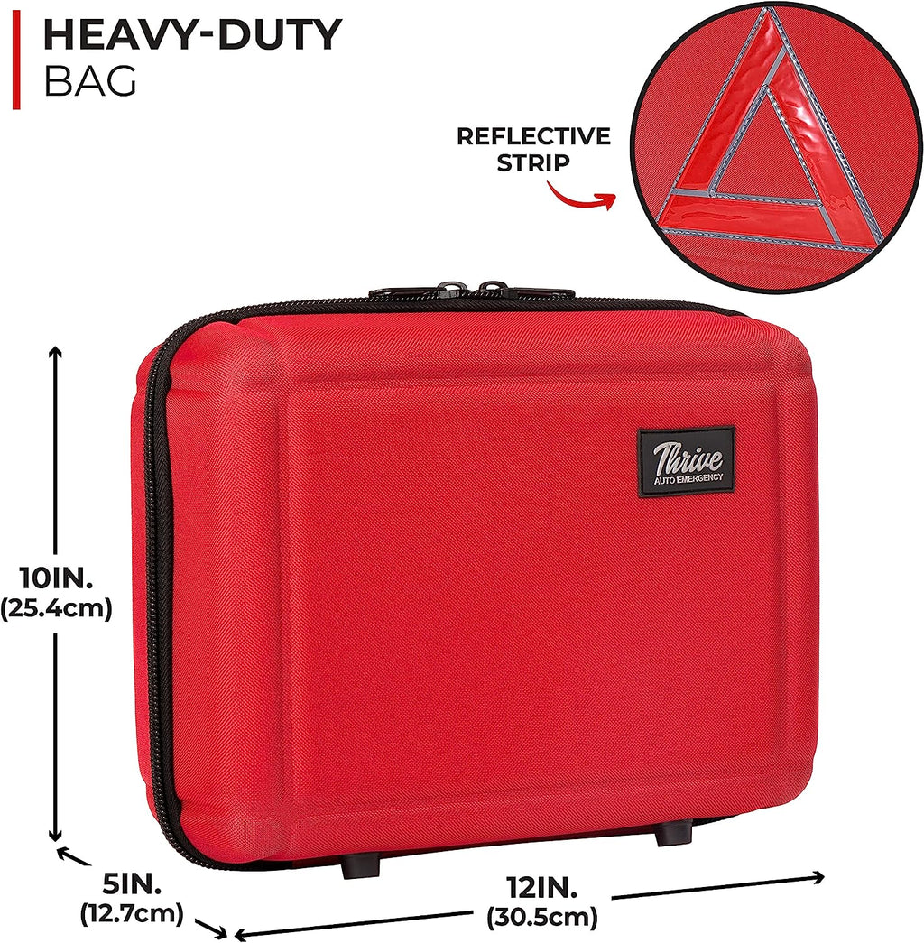 Thrive Roadside Emergency Car Kit - Car Safety Accessories and Tool Kit with Jumper Cables and Mini First Aid Kit - Car Emergency Kit for Women and Men (Red Shell Case)