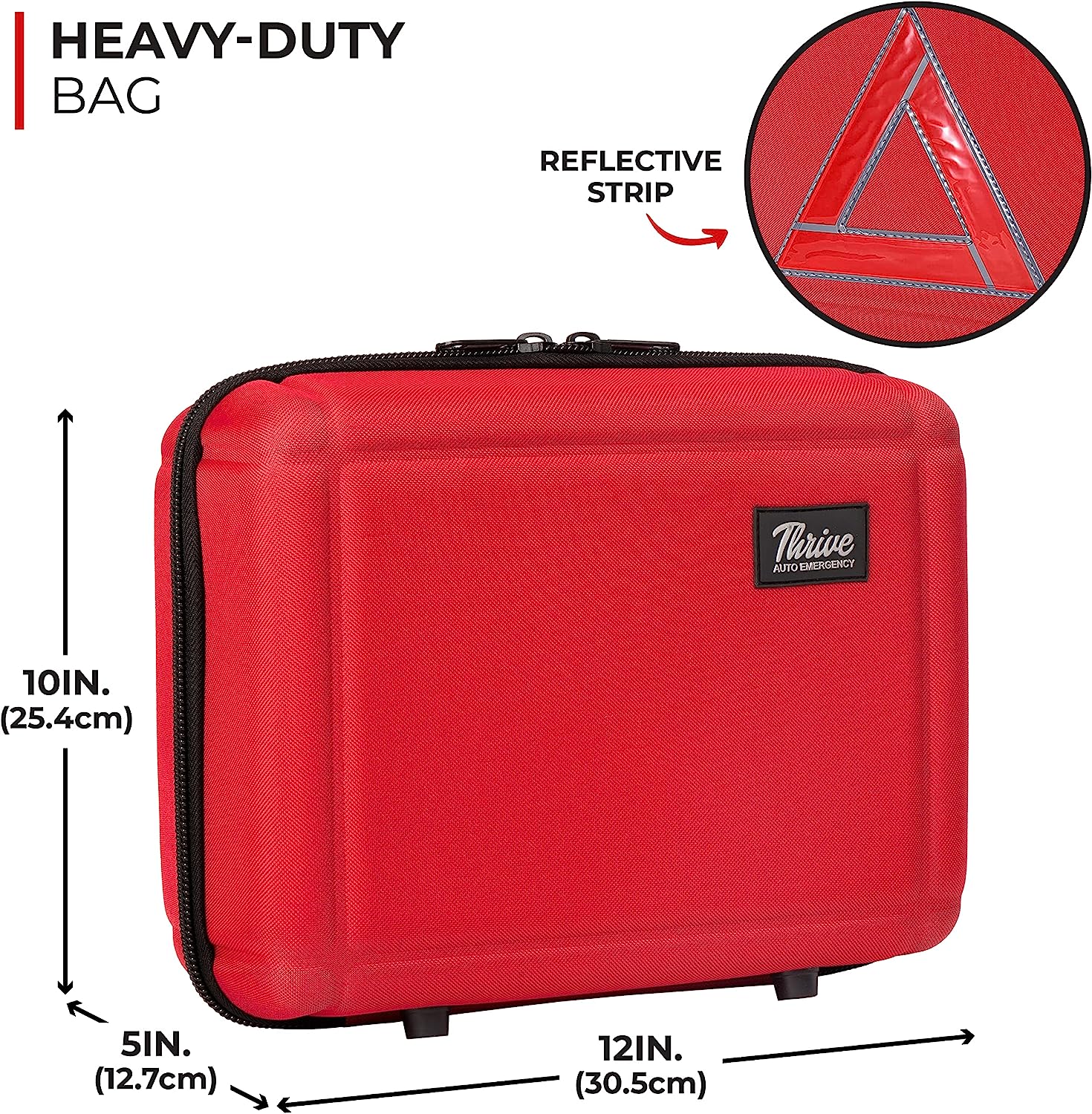 Thrive Roadside Emergency Car Kit - Car Safety Accessories and Tool Kit with Jumper Cables and Mini First Aid Kit - Car Emergency Kit for Women and Men (Red Shell Case)