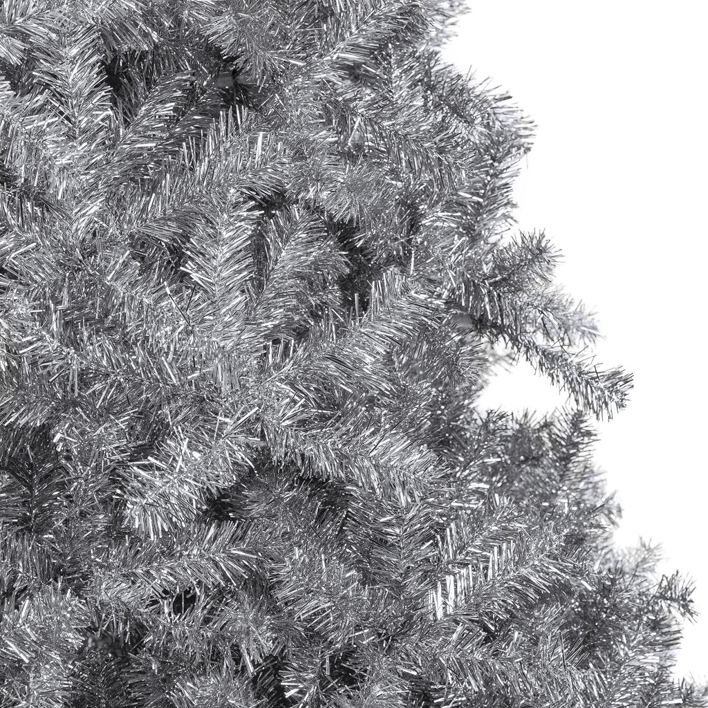 7.5ft Artificial Silver Tinsel Christmas Tree Holiday Decoration w/ 1,749 Branch Tips, Stand