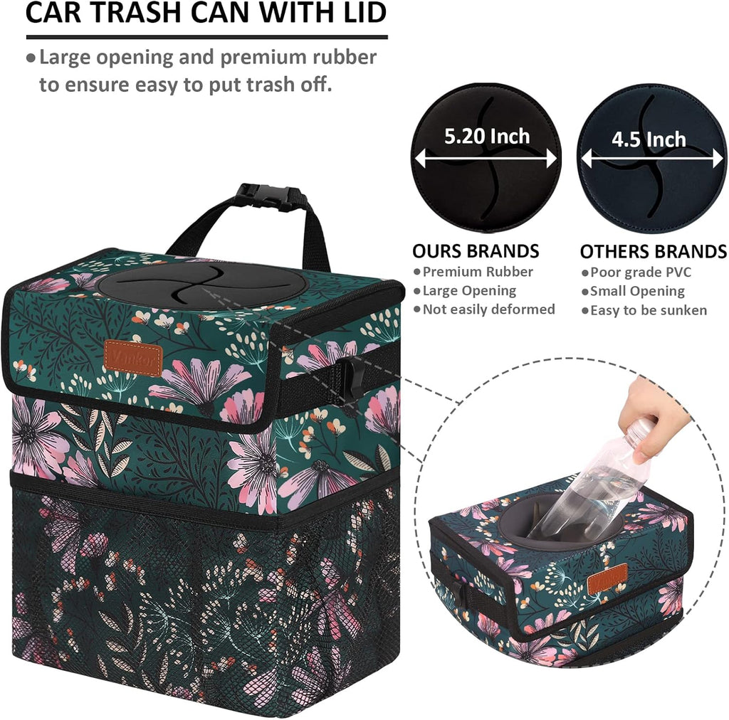Vankor Car Trash Can for Cute, Bag Bin Hanging Waterproof Automotive Garbage Cans Leak Proof Vehicle Navy Floral