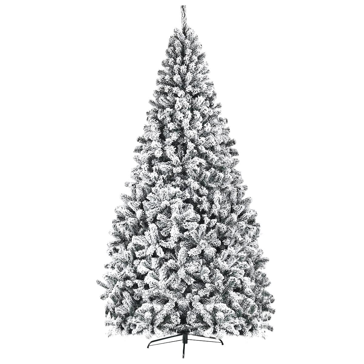 Costway 9ft Snow Flocked Hinged Artificial Christmas Tree Unlit Metal