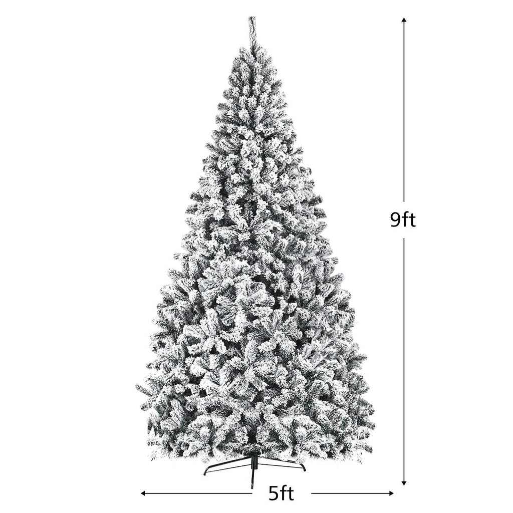 9ft Snow Flocked Hinged Artificial Christmas Tree Unlit Metal