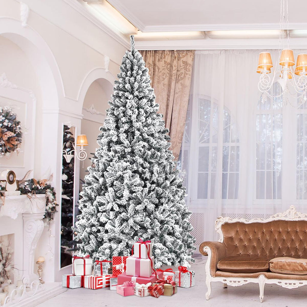 Costway 9ft Snow Flocked Hinged Artificial Christmas Tree Unlit Metal