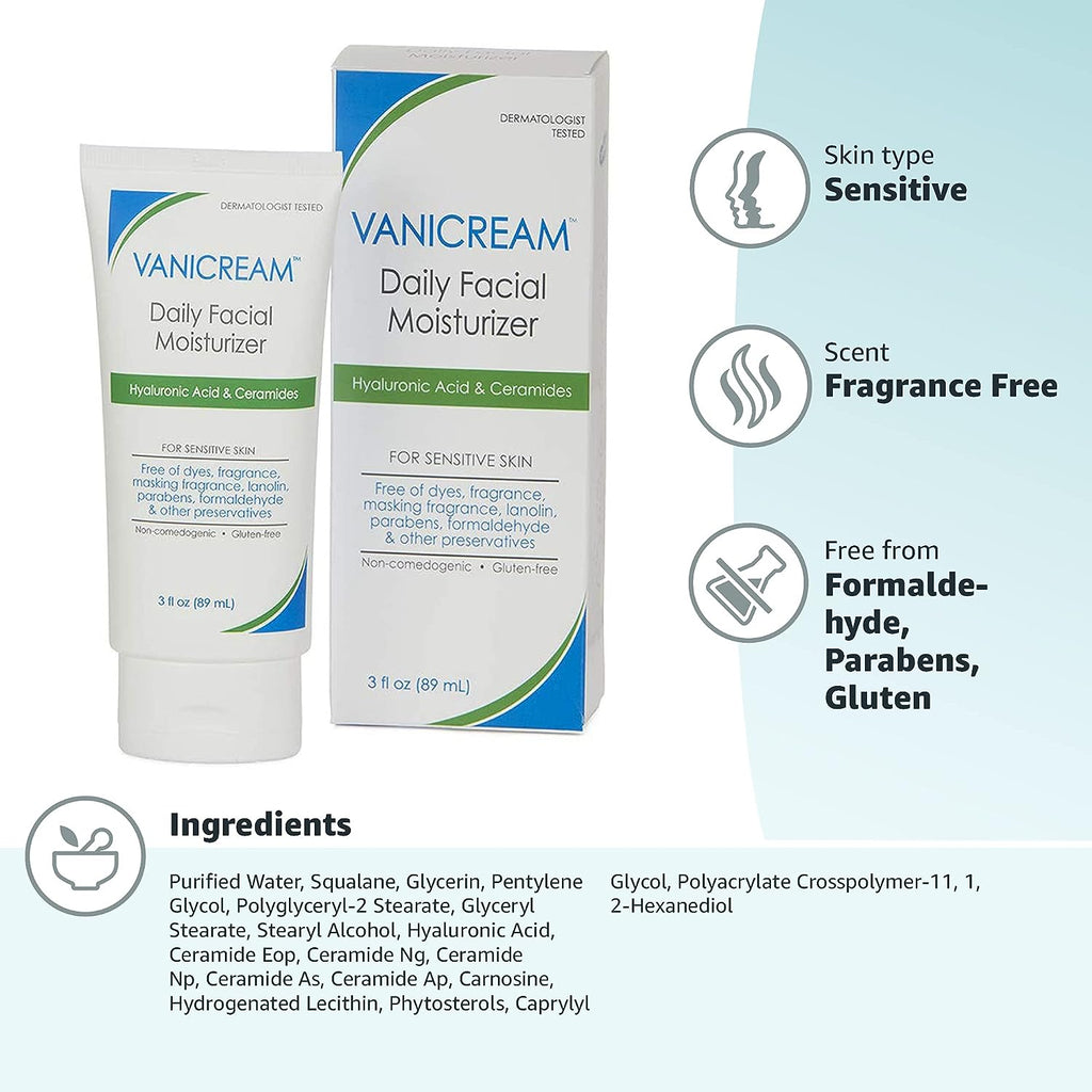 Vanicream Daily Facial Moisturizer With Ceramides and Hyaluronic Acid - 3 fl oz - Formulated Without Common Irritants for Those with Sensitive Skin