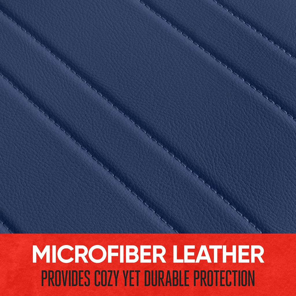 Motor Trend Seat Covers for Cars Trucks SUV, Faux Leather Full Set Blue Padded Car Seat Covers with Storage Pockets, Premium Interior Car Seat Cover
