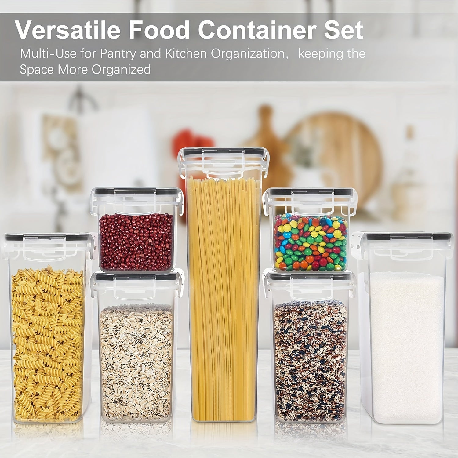 9-Piece Airtight Food StoraContainers Set: Keep Your Kitchen &amp; Pantry Organized &amp; BPA-Free! Includes Labels For Spaghetti, Cereal, Flour &amp; Oats.