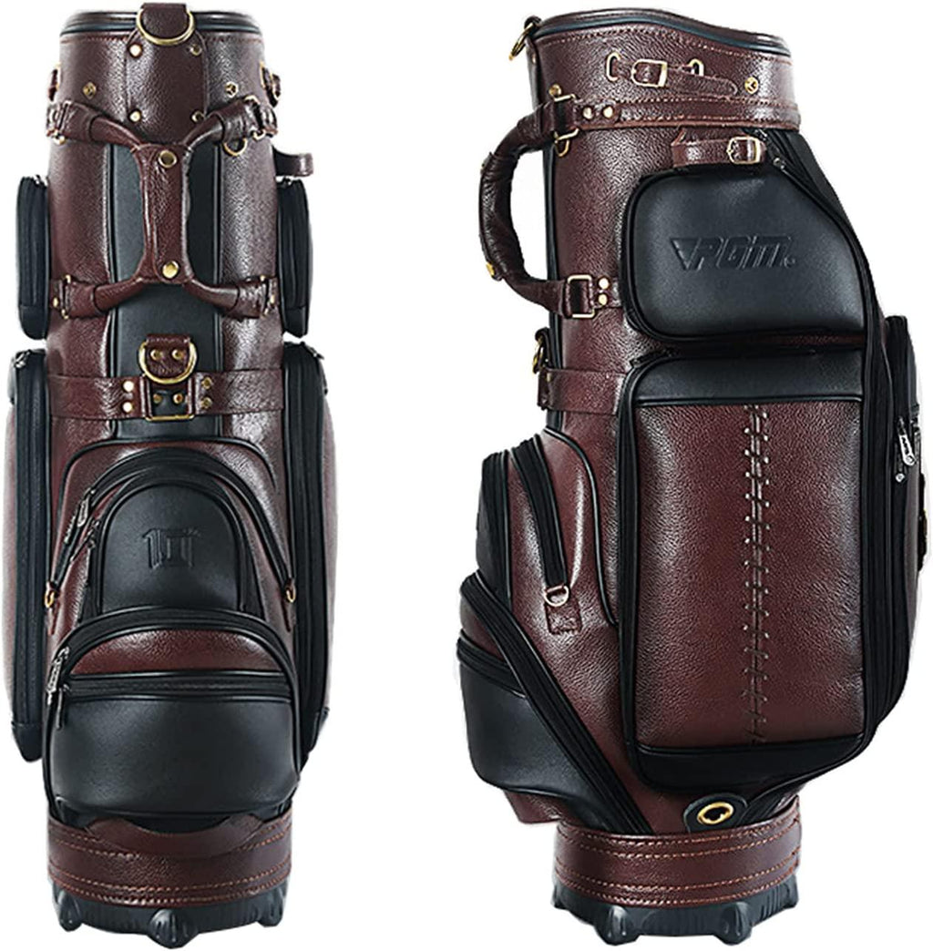 Men’s Golf Club Carrying Bag, Ultra-Light Leather Portable Waterproof Golf Sunday Travel Bag, Aviation Golf Standing Bag That Can Hold 14 Clubs, brown