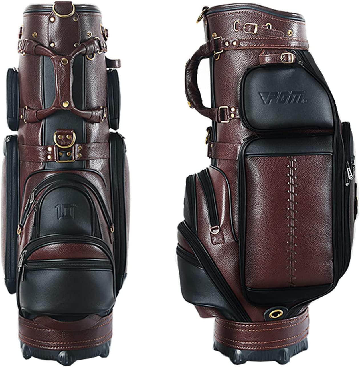 Men’s Golf Club Carrying Bag, Ultra-Light Leather Portable Waterproof Golf Sunday Travel Bag, Aviation Golf Standing Bag That Can Hold 14 Clubs, brown