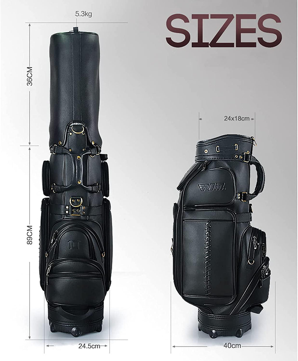 Men’s Golf Club Carrying Bag, Ultra-Light Leather Portable Waterproof Golf Sunday Travel Bag, Aviation Golf Standing Bag That Can Hold 14 Clubs, brown