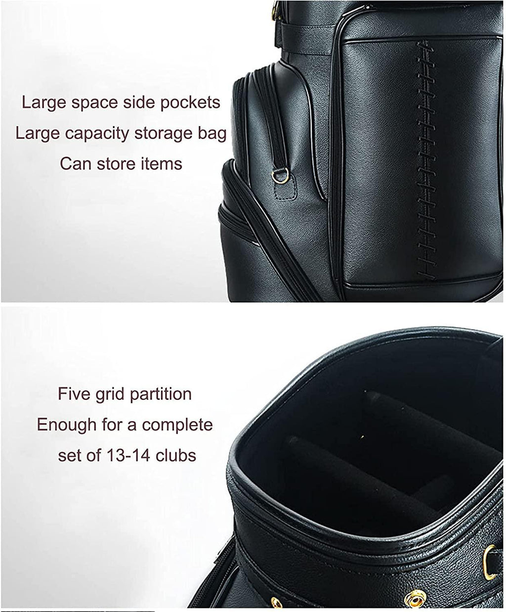 Men’s Golf Club Carrying Bag, Ultra-Light Leather Portable Waterproof Golf Sunday Travel Bag, Aviation Golf Standing Bag That Can Hold 14 Clubs, brown