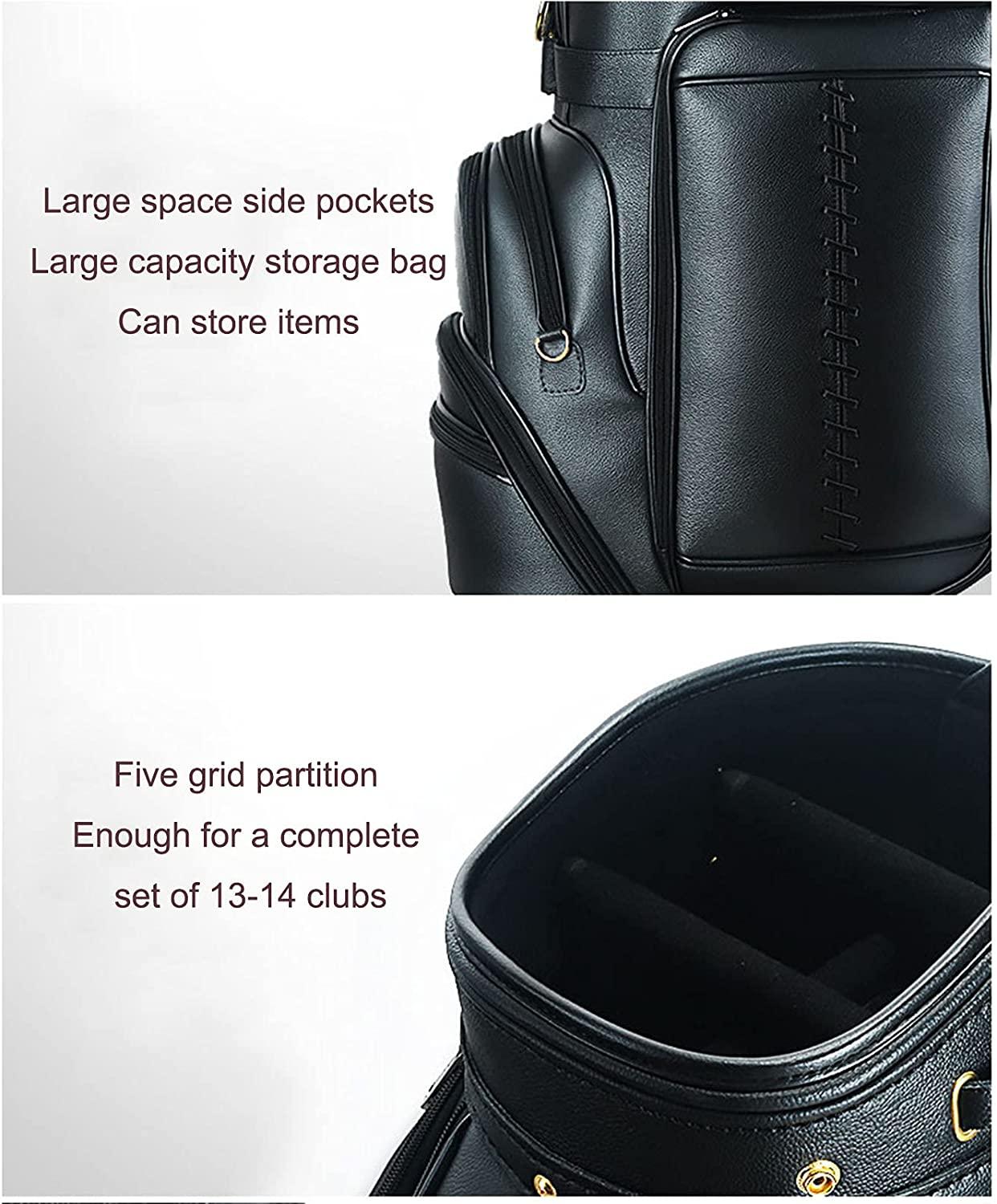 Men’s Golf Club Carrying Bag, Ultra-Light Leather Portable Waterproof Golf Sunday Travel Bag, Aviation Golf Standing Bag That Can Hold 14 Clubs, brown