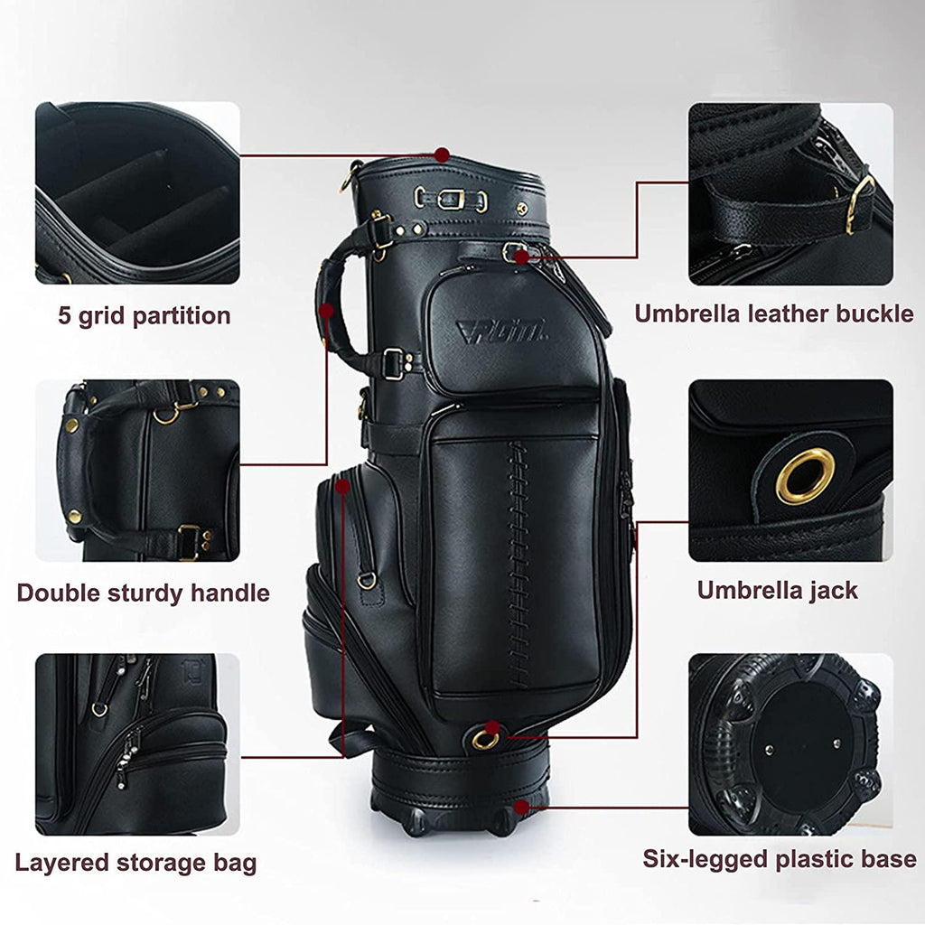 Men’s Golf Club Carrying Bag, Ultra-Light Leather Portable Waterproof Golf Sunday Travel Bag, Aviation Golf Standing Bag That Can Hold 14 Clubs, brown