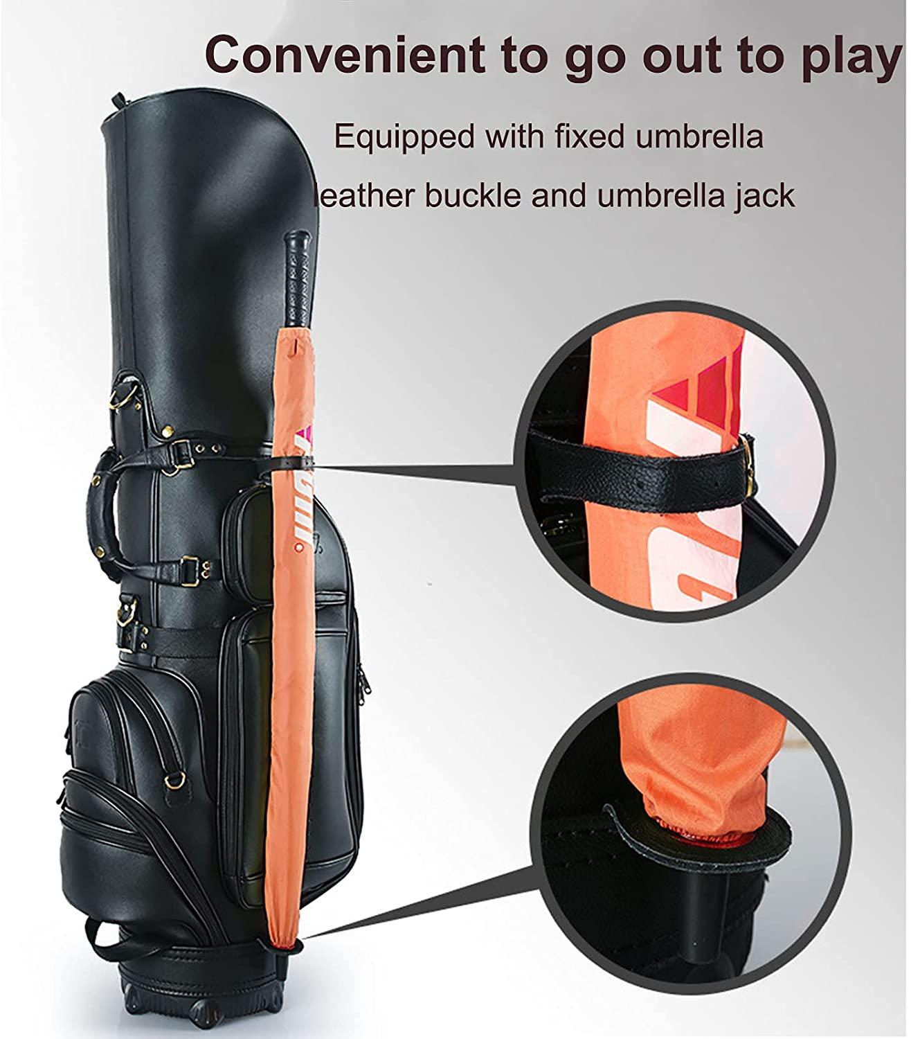 Men’s Golf Club Carrying Bag, Ultra-Light Leather Portable Waterproof Golf Sunday Travel Bag, Aviation Golf Standing Bag That Can Hold 14 Clubs, brown
