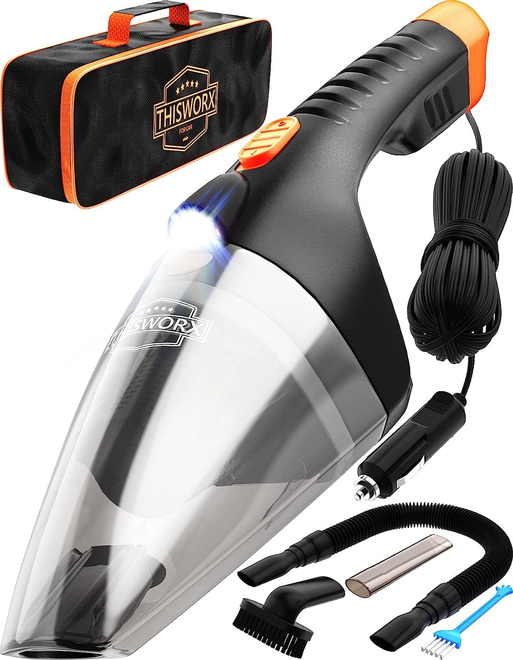 ThisWorx Car Vacuum Cleaner 2.0 - Upgraded w/ LED Light, Double HEPA Filter, 110W High Suction Power