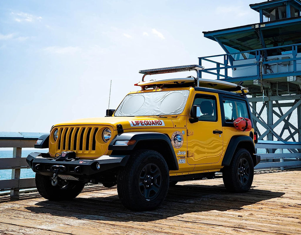 Magnelex Windshield Sun Shade for Jeep Wrangler, Rubicon, Gladiator with Bonus Steering Wheel Sun Shade. 240T Reflective Fabric Blocks Sun. Foldable Sun Shield Keeps Your Vehicle Cool